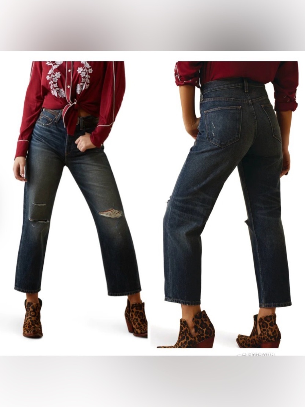 NEW Ariat Jeans Tomboy Straight Ultra High-Rise Women's 27 Button Fly Distress